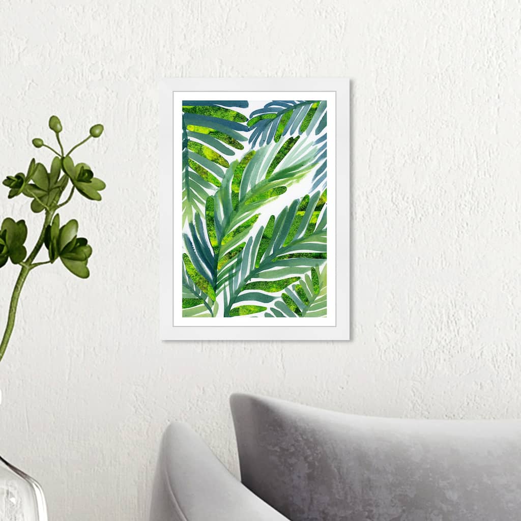Wynwood Studio 'Hojas de Palma Moss' Floral and Botanical Wall Art Framed Print Botanicals - Green, White