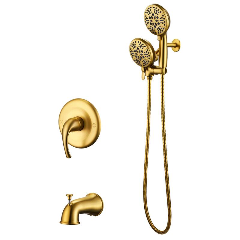Complete Shower System with Tub Shower Faucet Set 5in Head Matte Black - Gold