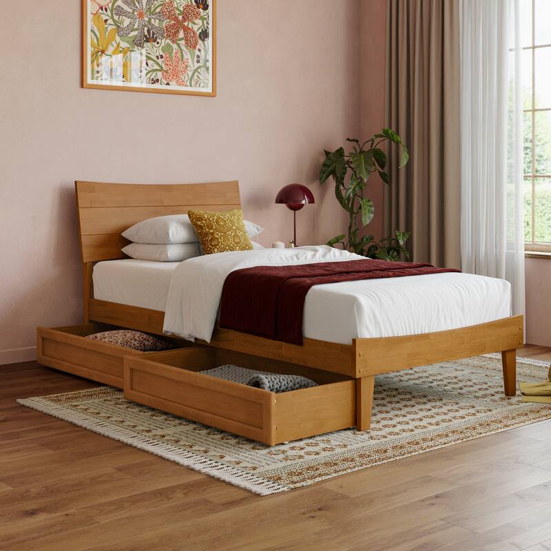 Phoenix Wood Platform Bed with Storage Drawers - Light Toffee - Twin XL