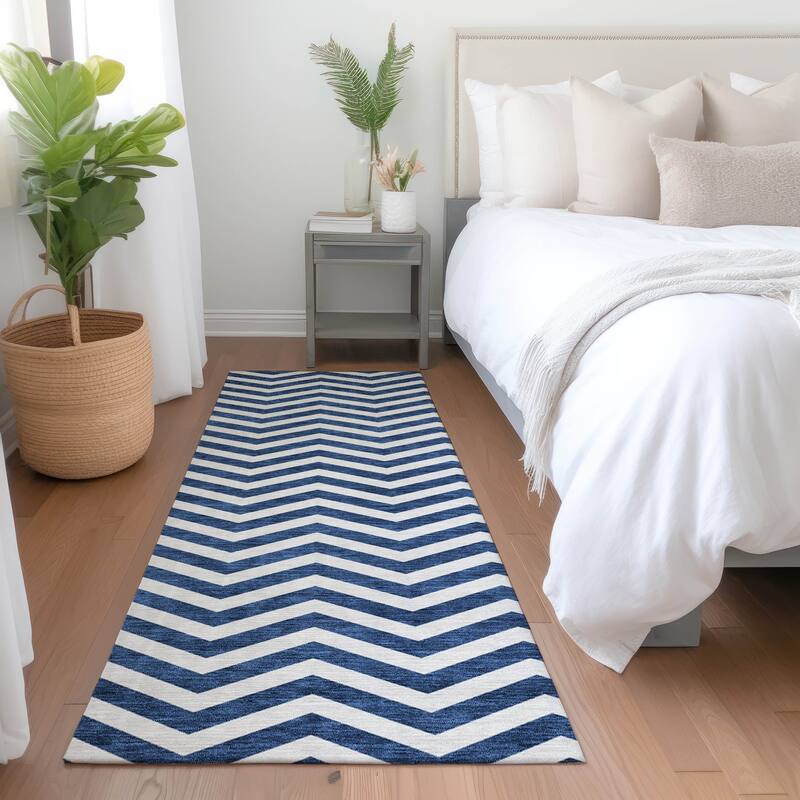 Premium Washable Super Soft Modern Chevron Mayfield Rug - Navy - 2'3" x 7'6"