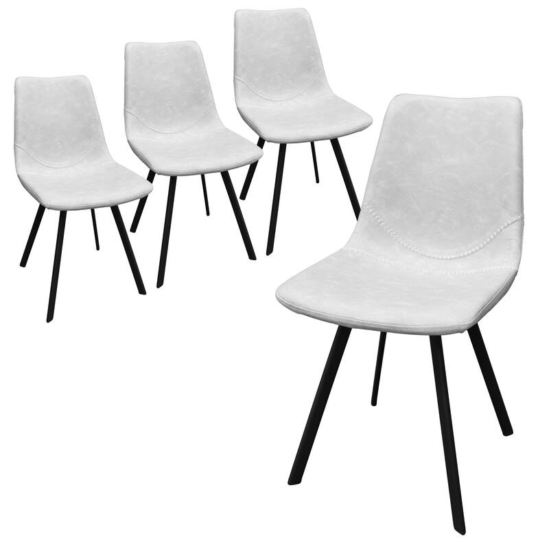 Markley Modern PU Leather Upholstered Ergonomic Mid-Back Accent Chair with Metal Legs for Home Kitchen or Living Room (Set of 4) - Light Grey