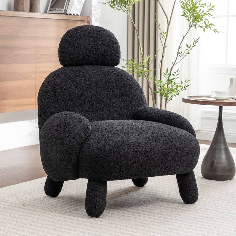 SEYNAR Modern Faux Sherpa Upolstered High Back Armless Accent Chair