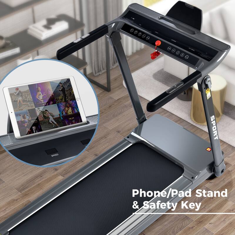 Folding Electric 3.5HP Treadmill Medium Running Machine Motorised Gym 330lb,Portable Compact Treadmill