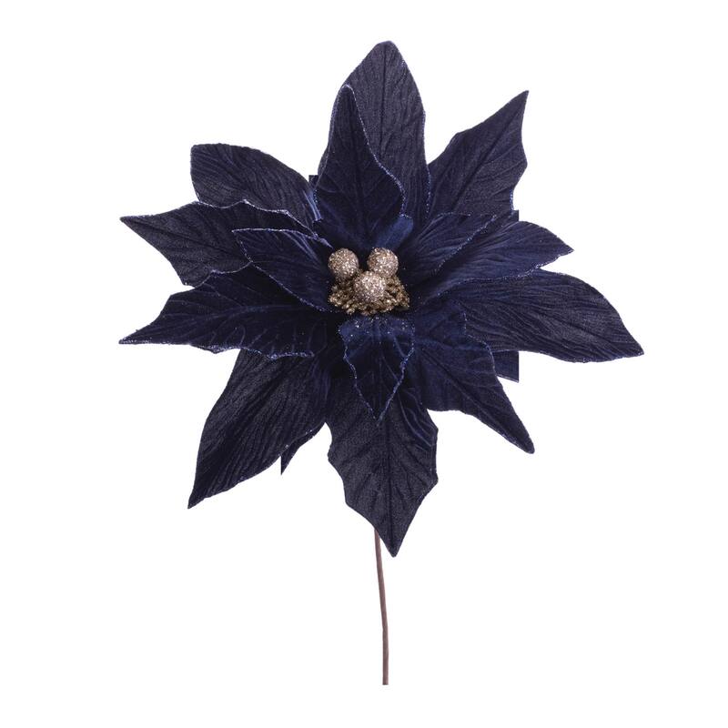 Glittered Poinsettia Flower Stem (Set of 6) - N/A