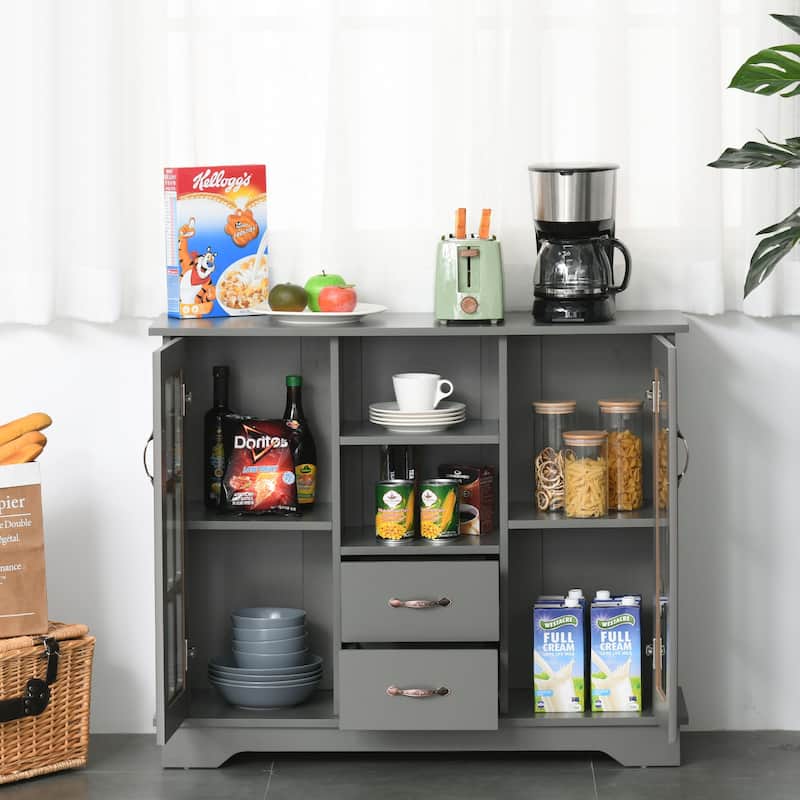 HOMCOM Modern Sideboard Storage Console Cabinet with Glass Door and Drawer for Kitchen, Living & Dining Room