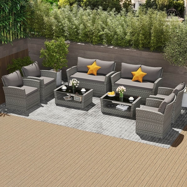 slide 2 of 9, Costway 8 PCS Patio Furniture Set with 4 Rattan Chairs Loveseat Coffee - 8 PCS as pic shows - 8-Piece - 8 PCS