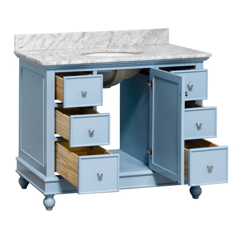 KitchenBathCollection Bella 42" Bathroom Vanity with Carrara Marble Top