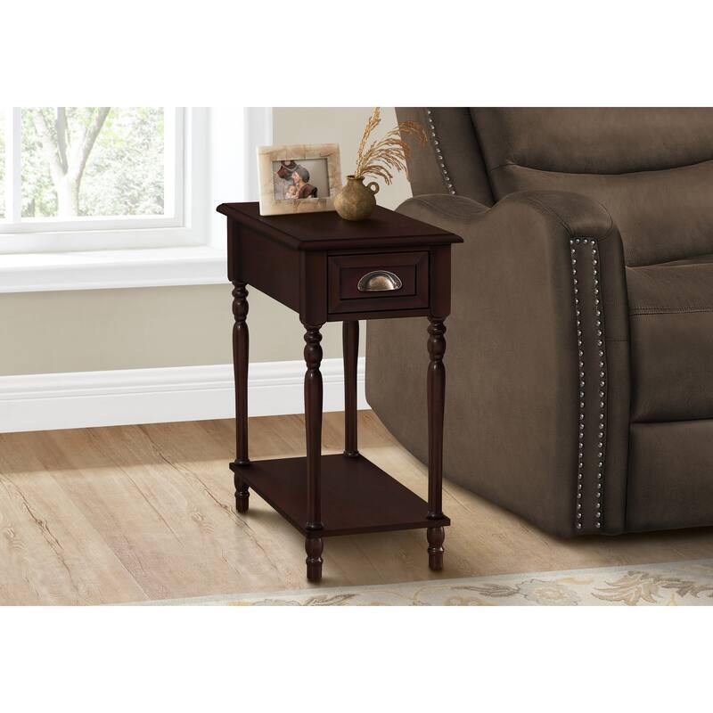 Traditional 2 Tier Accent Table with Storage Drawer, Narrow End Table for Living Room, Nightstand for Bedroom