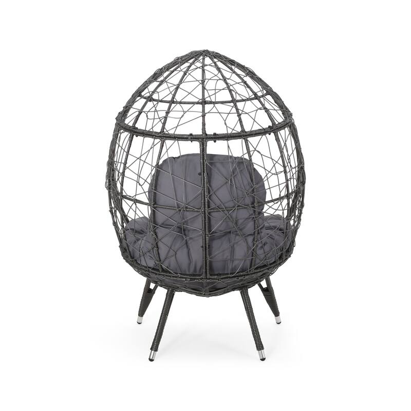 Gianni Teardrop Chair Gray PE Rattan Iron Frame Waterproof Fabric Cushion Outdoor Patio