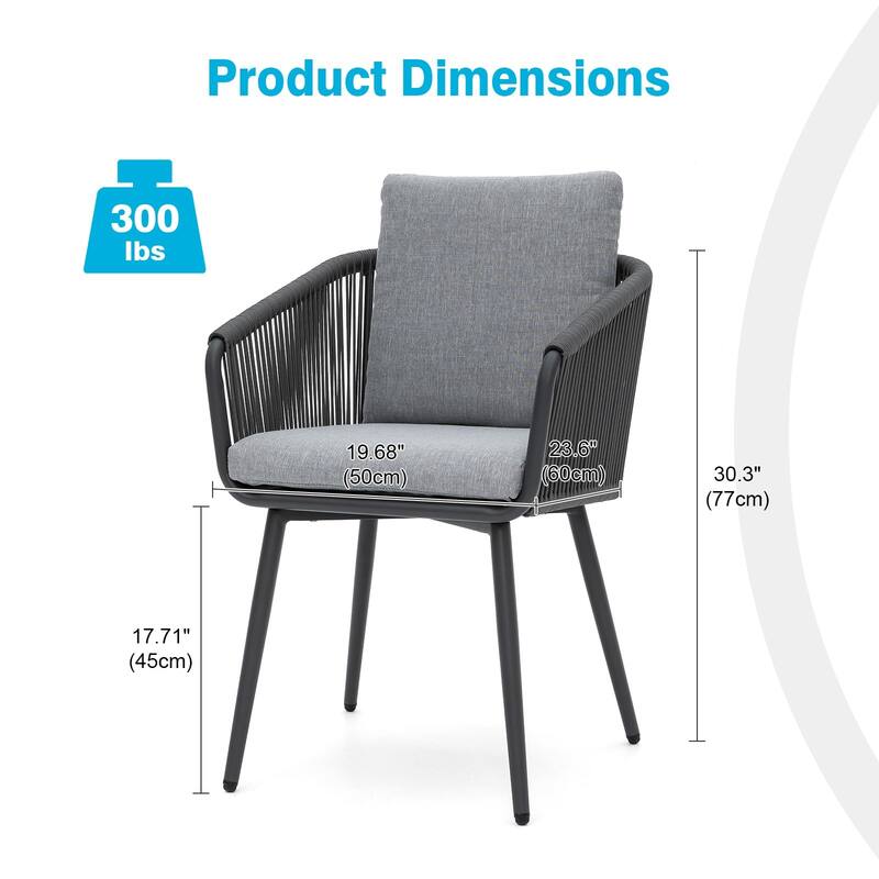 Outdoor Woven Rope Dining Chairs with Armrests (Set of 2)