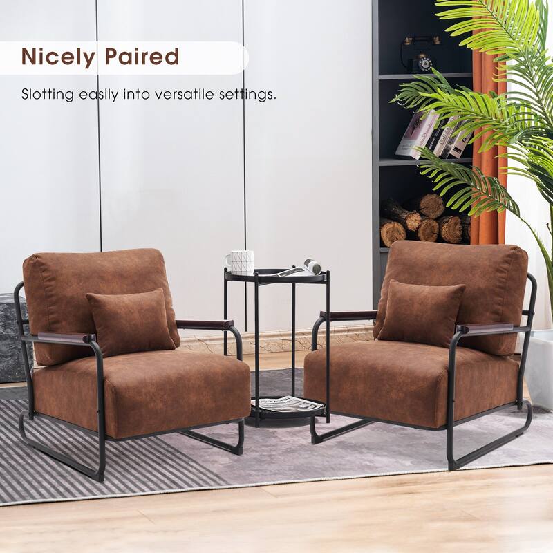 MCombo set of 2 Modern Accent Armchair with Steel Legs, Leathaire fabric HQ102 - Saddle
