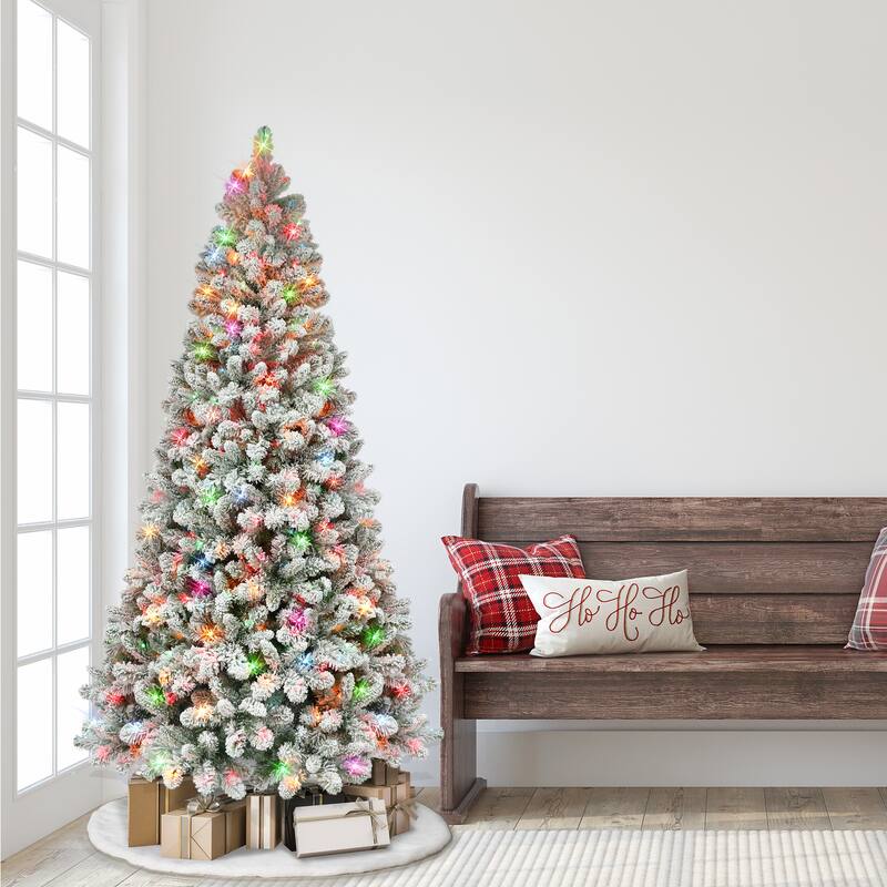 Puleo International 6.5 ft. Pre-lit Flocked Virginia Pine Tree
