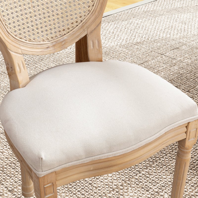 French Country Solid Wood Fabric Dining Chair Set of 2