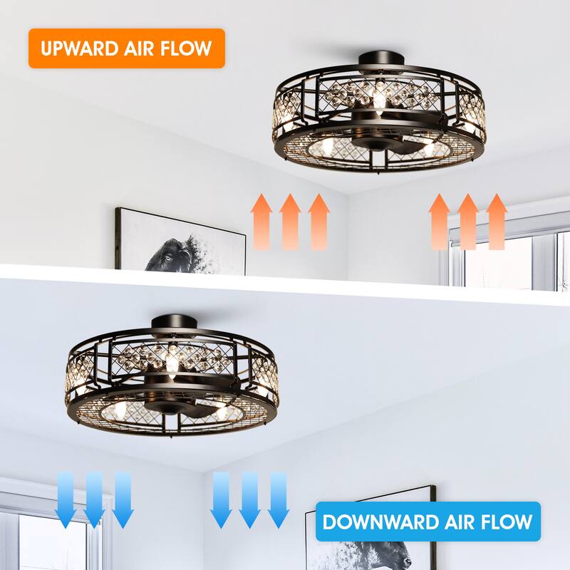 27" Black Fandelier Crystal Ceiling Fan with Light and Remote Control