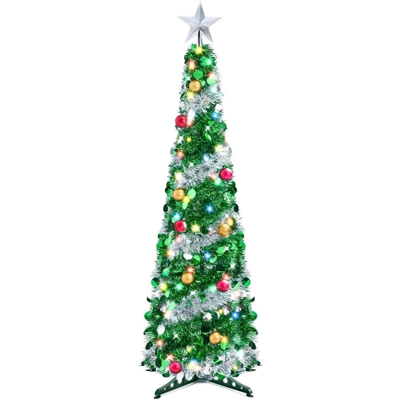 5 FT Pre Lit Tinsel Christmas Tree