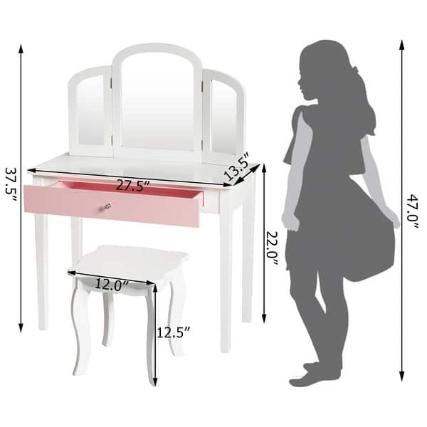 dimension image slide 2 of 4, Costway Kids Vanity Set Princess Makeup Dressing Play Table Set - See Details