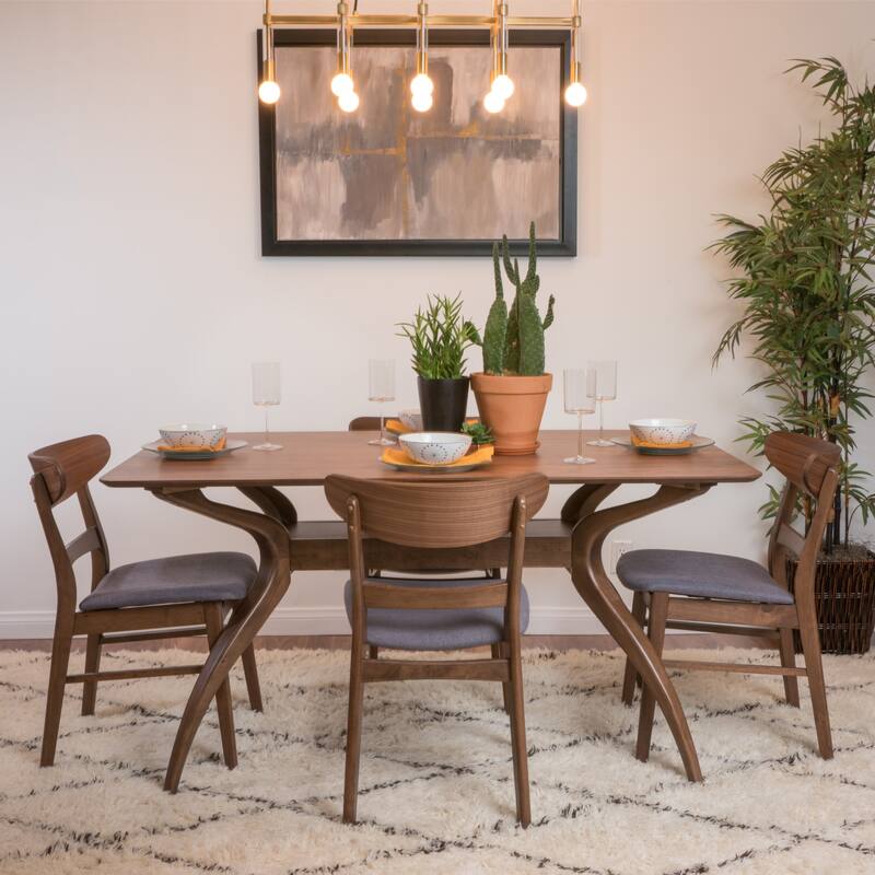 Idalia 5-piece Dining Set by Christopher Knight Home - Natural Walnut + Dark Gray