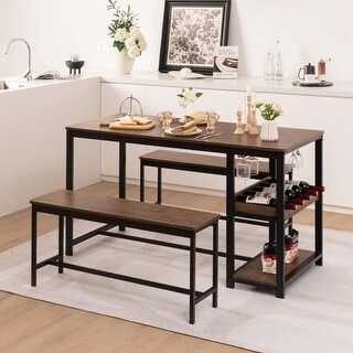 3 Rack Table 3-Piece Dining Table Set with Wine Rack, 2 Benches & Storage Shelf - 55 ...