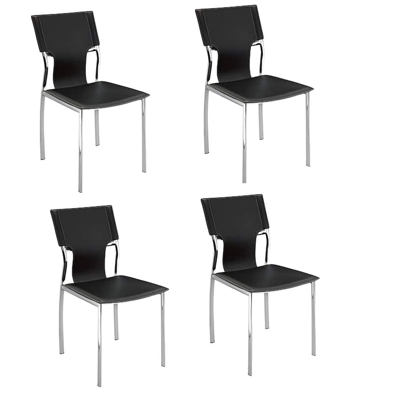 HomeRoots Set of Four Black and Silver Metal and Leather Partially Open Back Dining Side Chairs