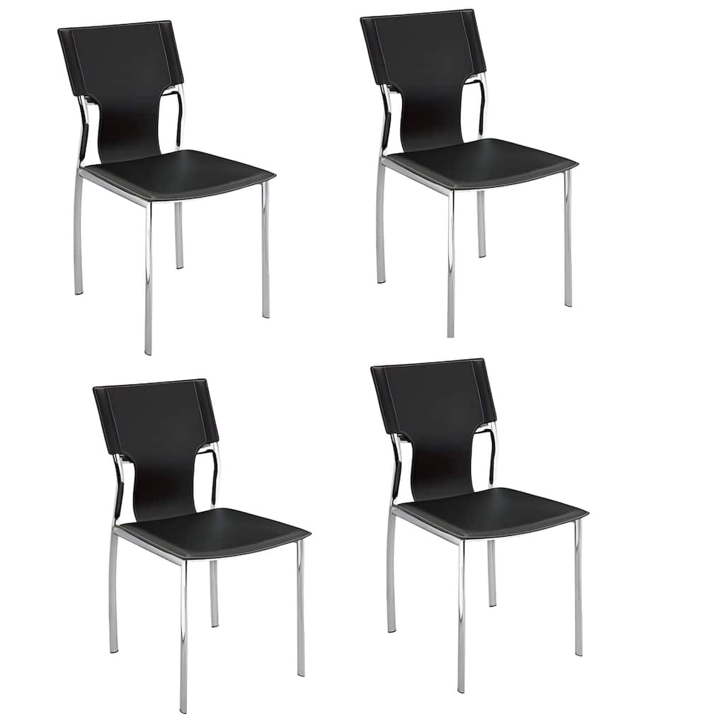 HomeRoots Set of Four Black and Silver Metal and Leather Partially Open Back Dining Side Chairs