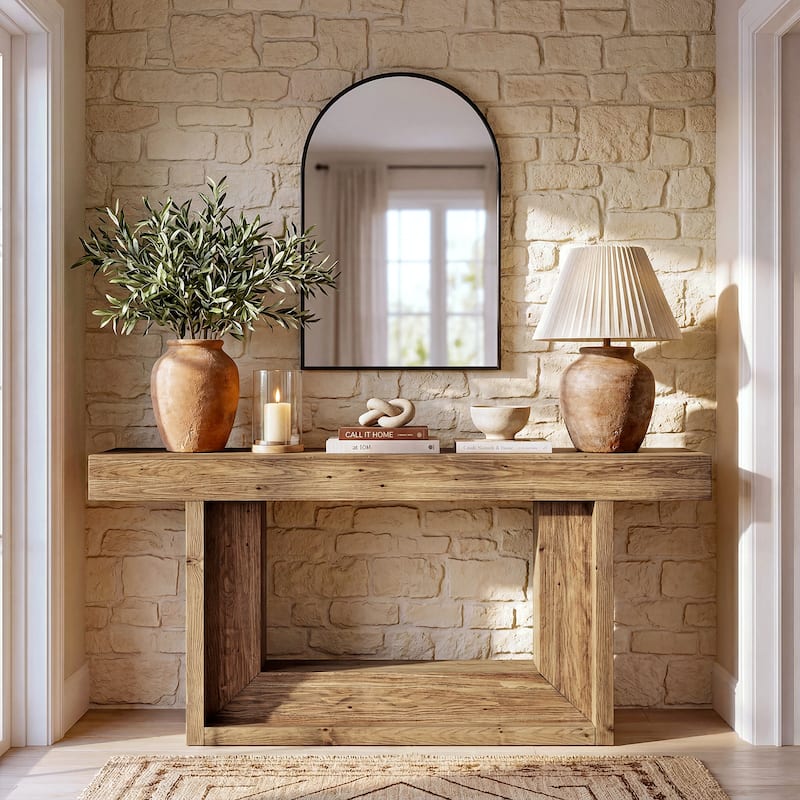 63-Inch Solid Wood Console Table, U-Shaped Farmhouse Entryway Table
