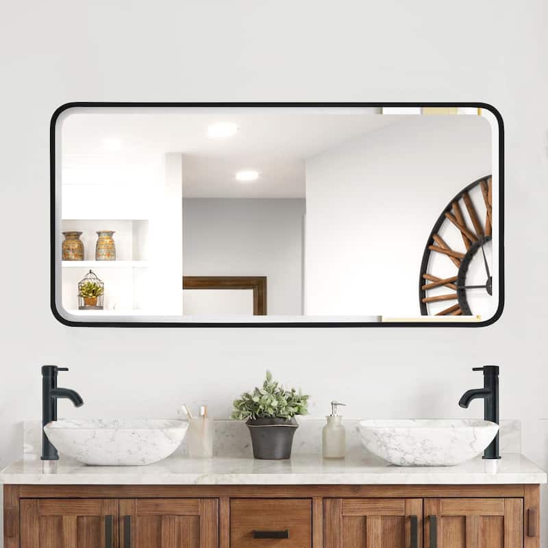 Aluminum Frame Beveled Glass Bathroom Wall Mirror with Round Corner