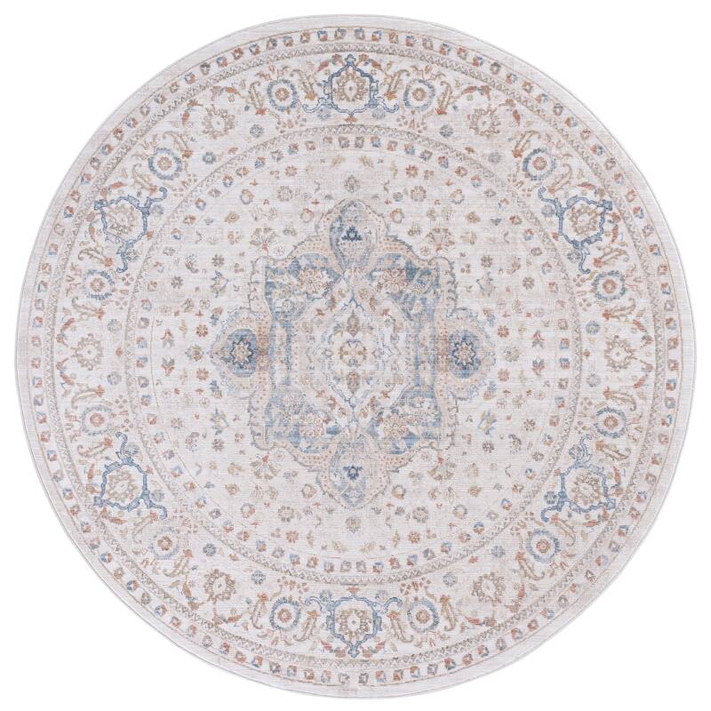 SAFAVIEH Elwood Jeka Modern Abstract Rug - 6'5" Round - Ivory/Blue