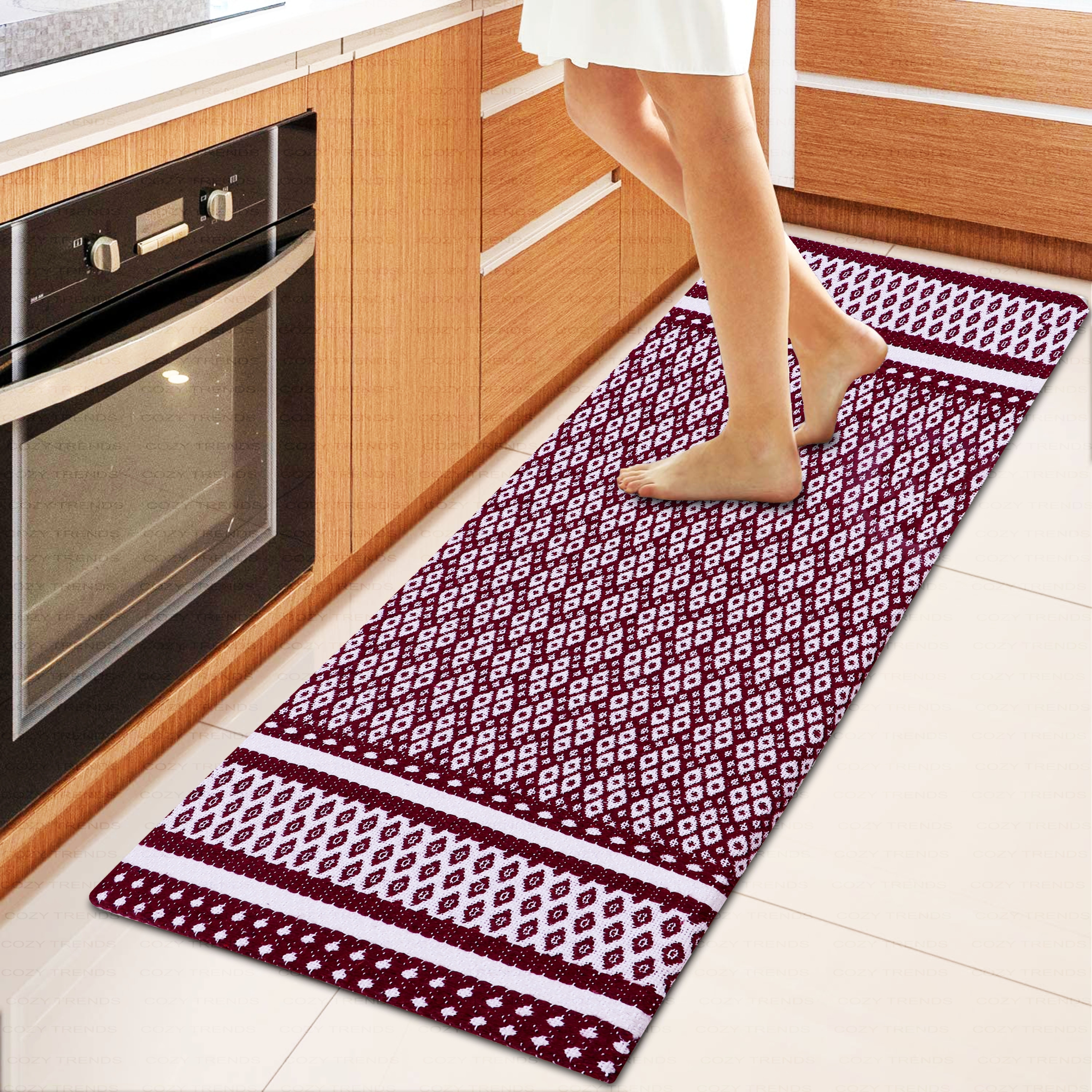 Abstract Kitchen Mats for Floor Cushioned Anti Fatigue 2 Piece Set Kitchen  Runner Rugs Non Skid Washable Geometric 