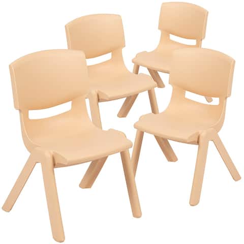 Offex Natural Stackable School Chair with 10.5" Seat Height, 4 Pack - 14"L x 12.5"W x 20"H