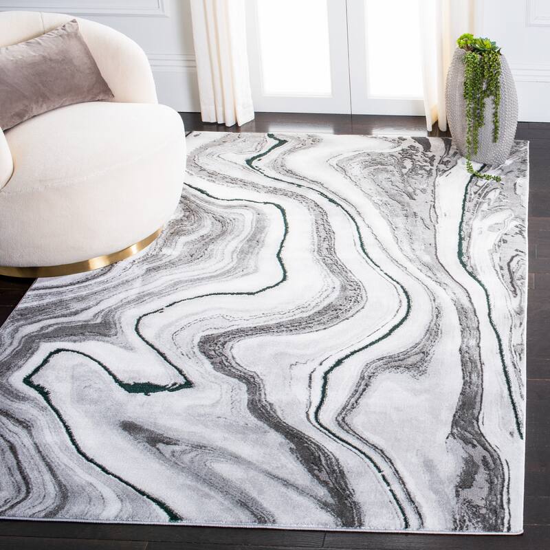 SAFAVIEH Craft Clytie Modern Abstract Marble Pattern Rug - 4' x 4' Square - Grey/Green