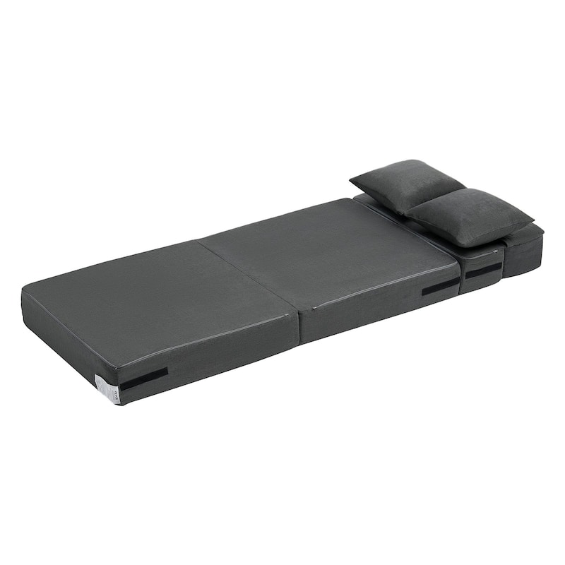 Dark Grey Single Foam Fabric Foldable Sofa Bed with Pillows and Washable Cover - 73.23” L x 28.74” W x 5.91” H