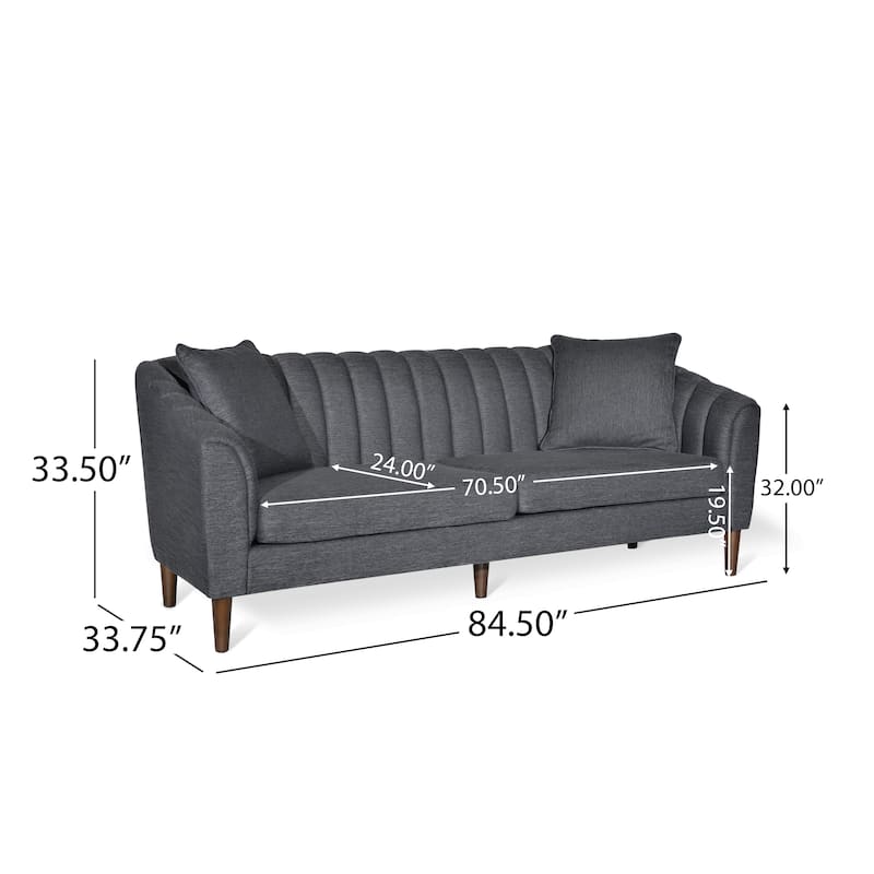 Roomfitters Modern Velvet 3-Seater Sofa with Channel Tufting and Plush Cushions for Living Room