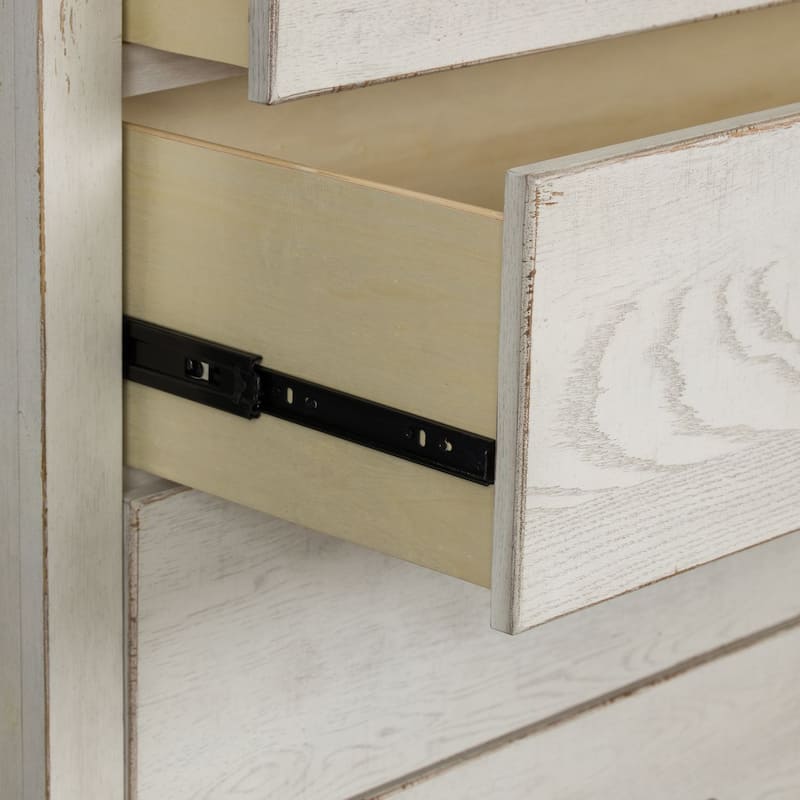Modern Farmhouse Flea Market White Distressed 5 Drawer Chest