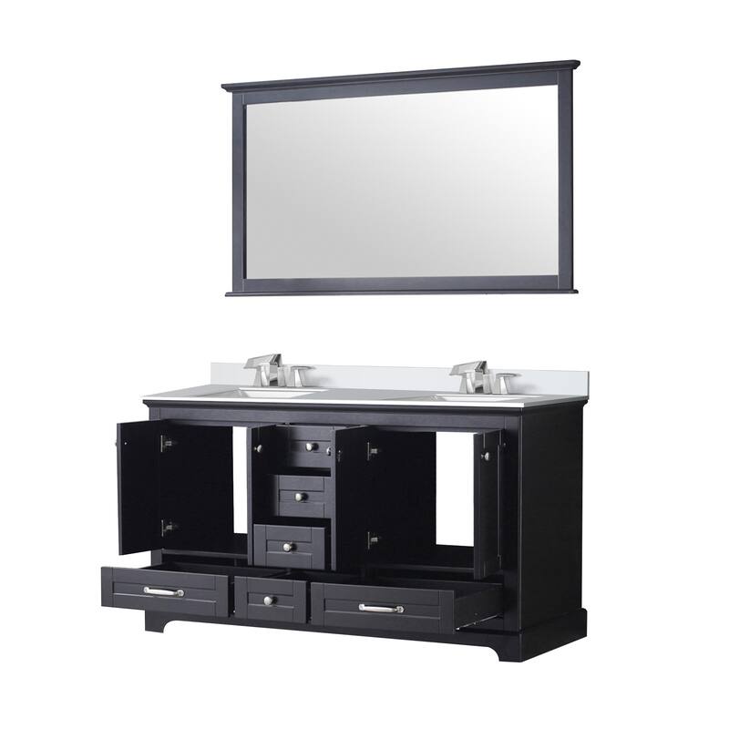 Dukes 60 in. W x 22 in. D Espresso Double Bath Vanity, White Quartz Top, Faucet Set, and 58 in. Mirror