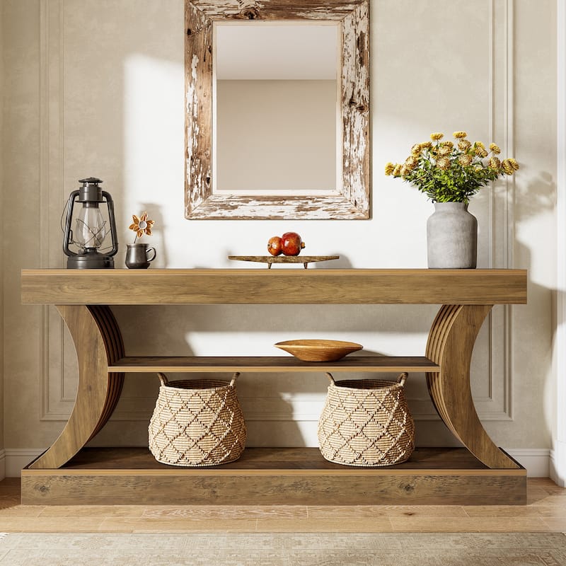 Long Farmhouse Entryway Table with Storage