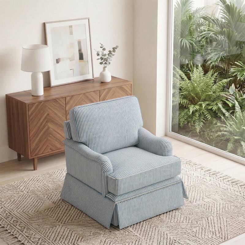 Chenille Swivel Accent Chair with Nailhead Trim Skirt