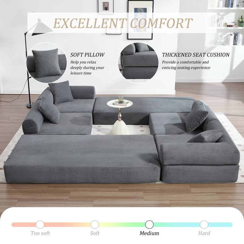 HOMEFUN Corduroy Upholstered Convertible Folding Sofa Bed with Fixed Frame and Pillow Back Handrail