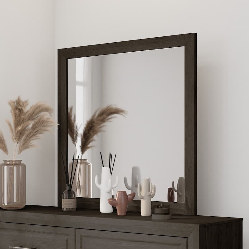 Versatile Square Vanity Mirror with Wood-Texture Frame - Perfect for Bedroom Decor