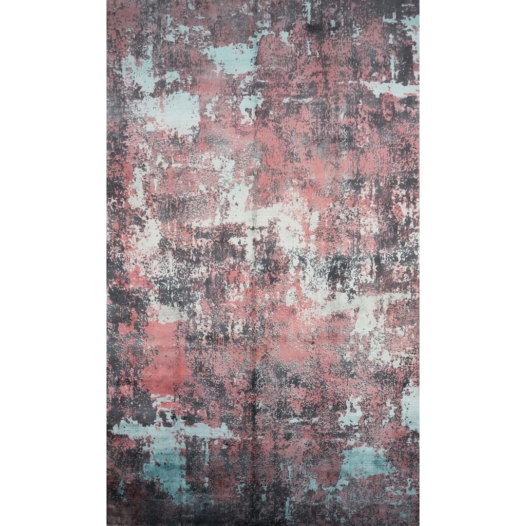 Hand Knotted Oriental Viscose Silk Carpet Modern Abstract Multi-Colored Abstract Area Rug - 9' 6'' X 6' 6''