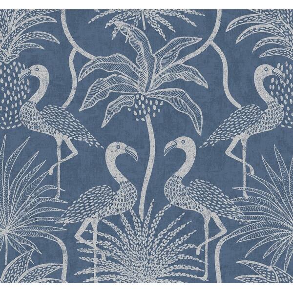 slide 2 of 7, A-Street Prints Biscayne Navy Flamingo Beach Wallpaper