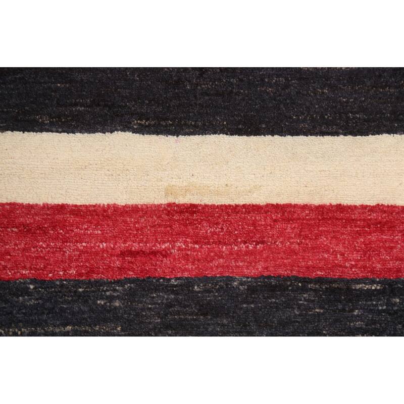 Contemporary Wool Striped Gabbeh Kashkoli Area Rug Hand-knotted Carpet - 2'1" x 3'0"