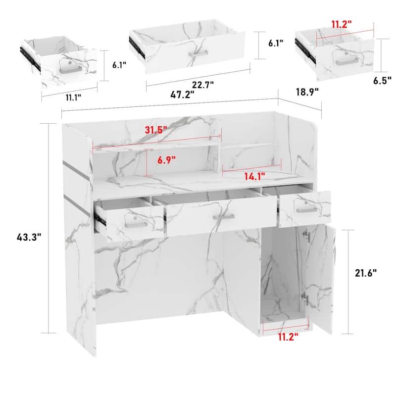 Kerrogee 47.2"L Reception Counter Desk with Lockable Drawers Table