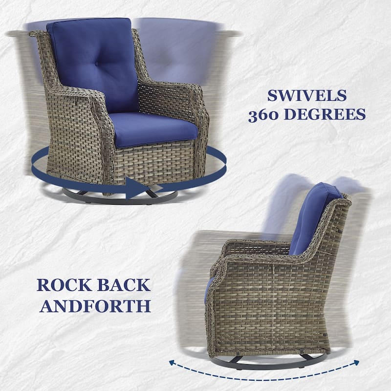 Gymojoy 5-Piece Patio Outdoor Rocking Chair Ottomans - Grey