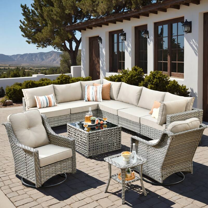 XIZZI 10-piece Outdoor Patio Furniture Sectional Sofa Set - Beige