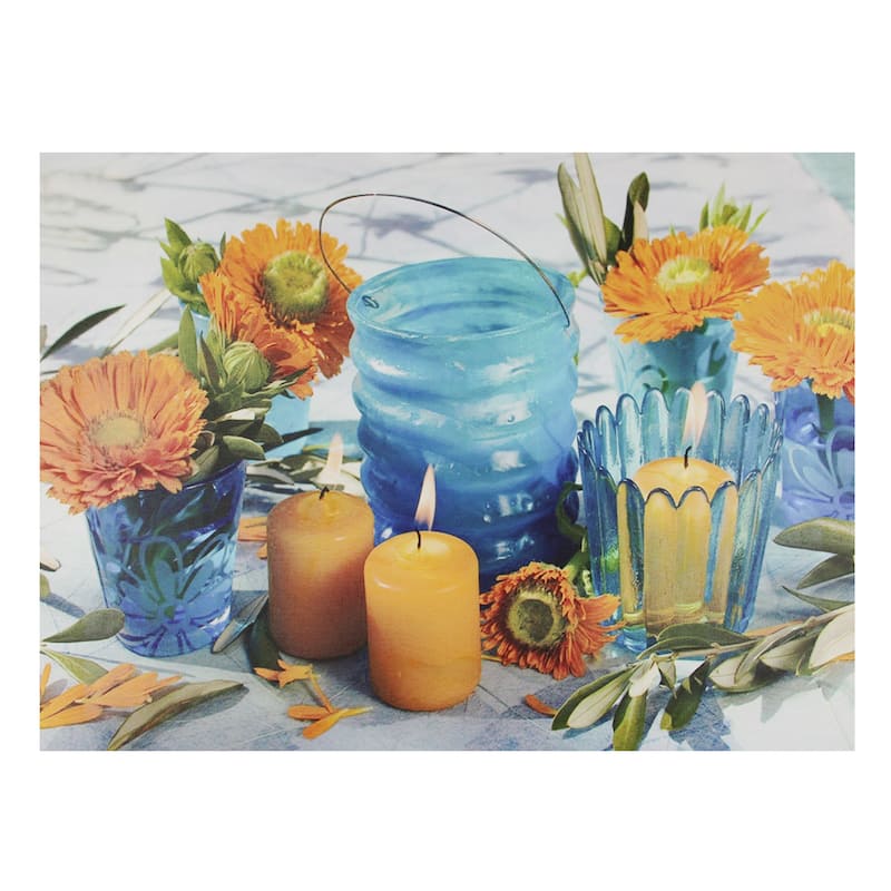 15.75" LED Flickering Candles Flowers Glass Candles Canvas Wall Art