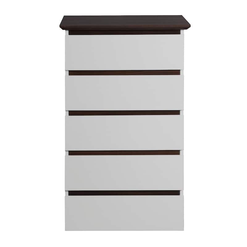 Mid Century Modern Dresser with 5 Drawers and Wood Color Top