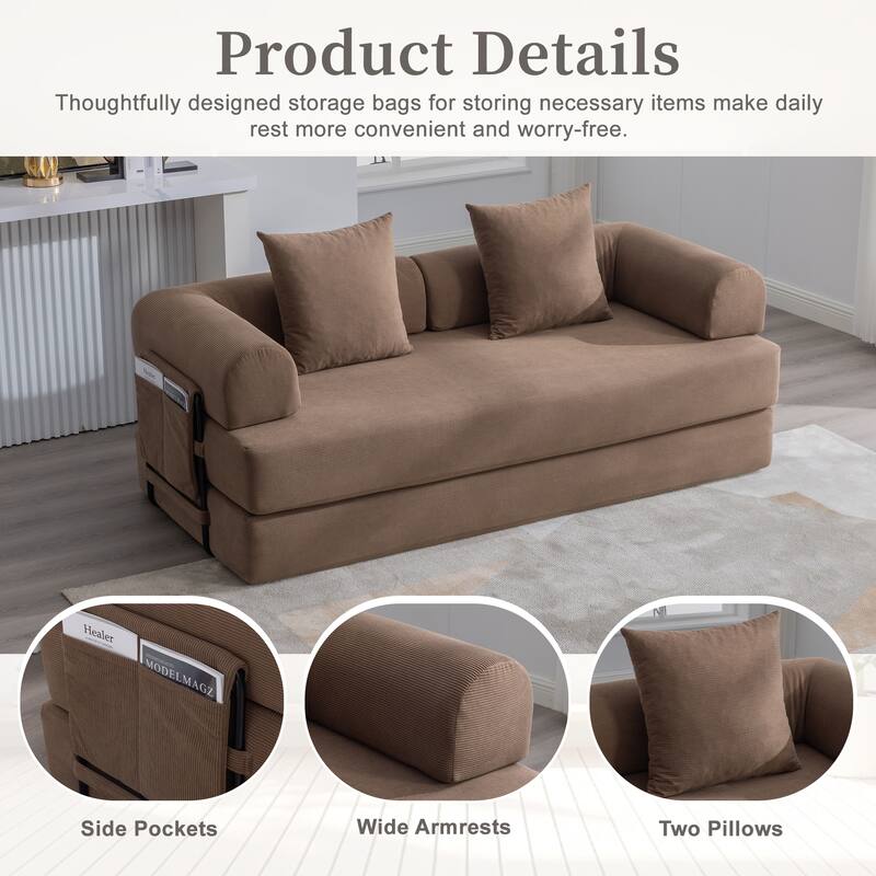 HOMEFUN Corduroy Upholstered Modern Comfort Foldable Compressible Sofa Bed with Sturdy Metal Frame