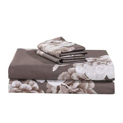 Marrisa Brown Floral 100% Cotton Sheet Set with Pillowcase