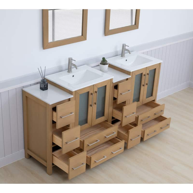 Vanity Art 72 in. Double Sink Bathroom Vanity with Top and Mirrors - 72 X 18.1 X 35.8