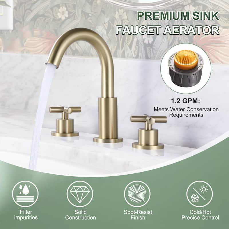 8.2"H Solid Brass Widespread 2-handle Bathroom Sink Faucet